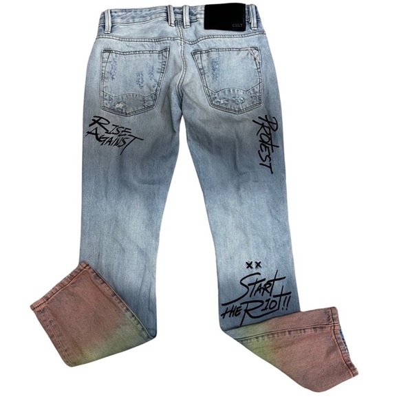 Cult Of Individuality Rocker Slim Distressed
Graffiti Blue Jeans Size 30 x 33 - Picture 8 of 8